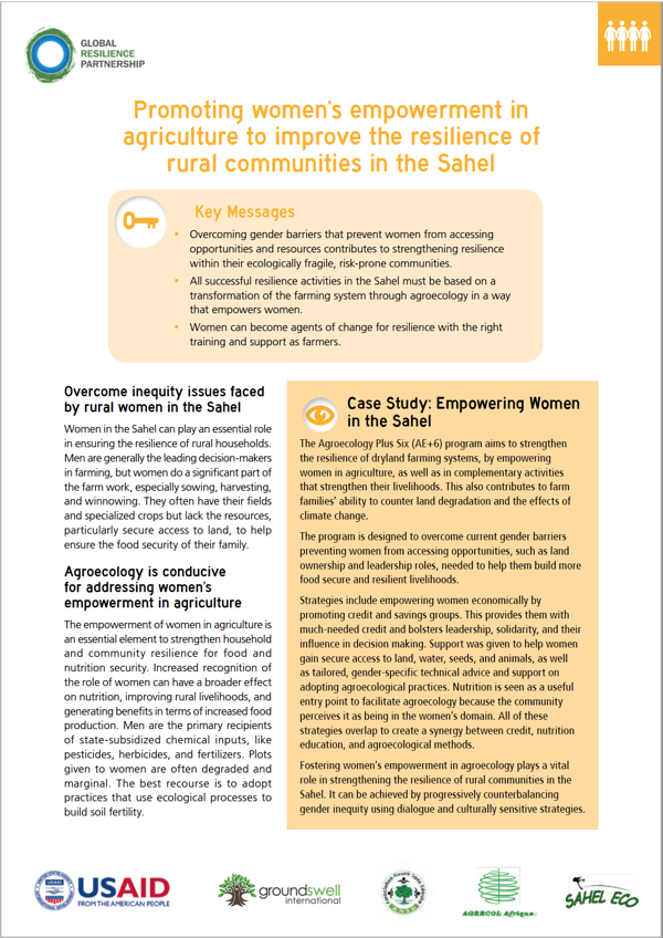 Promoting Women’s Empowerment in Agriculture to Improve the Resilience of Rural Communities in the Sahel