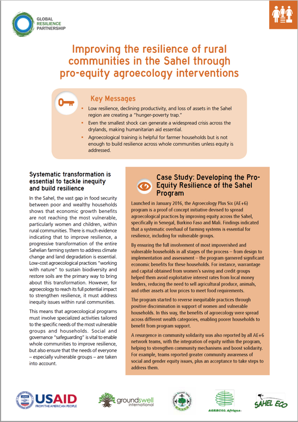 Improving the Resilience of Rural Communities in the Sahel Through Pro-equity Agroecology Interventions