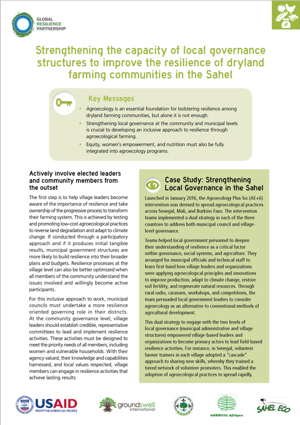 Strengthening the Capacity of Local Governance Structures to Improve the Resilience of Dryland Farming Communities in the Sahel