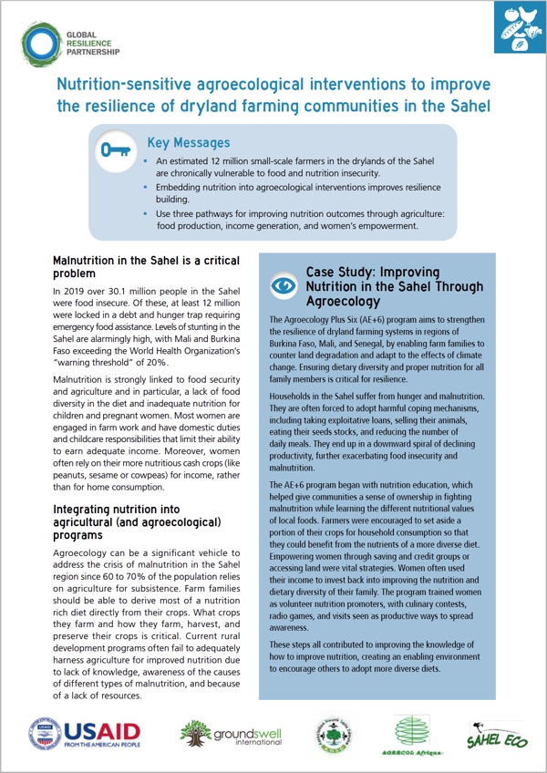 Nutrition-Sensitive Agroecological Interventions to Improve the Resilience of Dryland Farming Communities in the Sahel