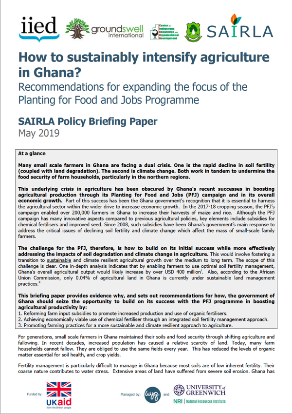 How to Sustainably Intensify Agriculture in Ghana? Recommendations for Expanding the Focus of the Planting for Food and Jobs Programme