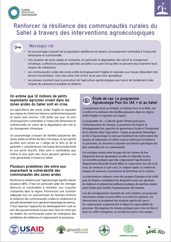 Renforcer la résilience des communautés rurales du Sahel à travers des interventions agroécologiques