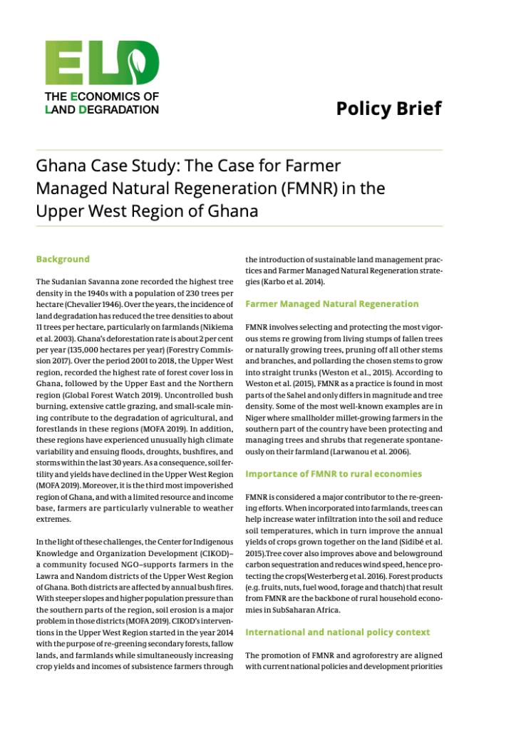Ghana Case Study: The Case for Farmer Managed Natural Regeneration (FMNR) in the Upper West Region of Ghana