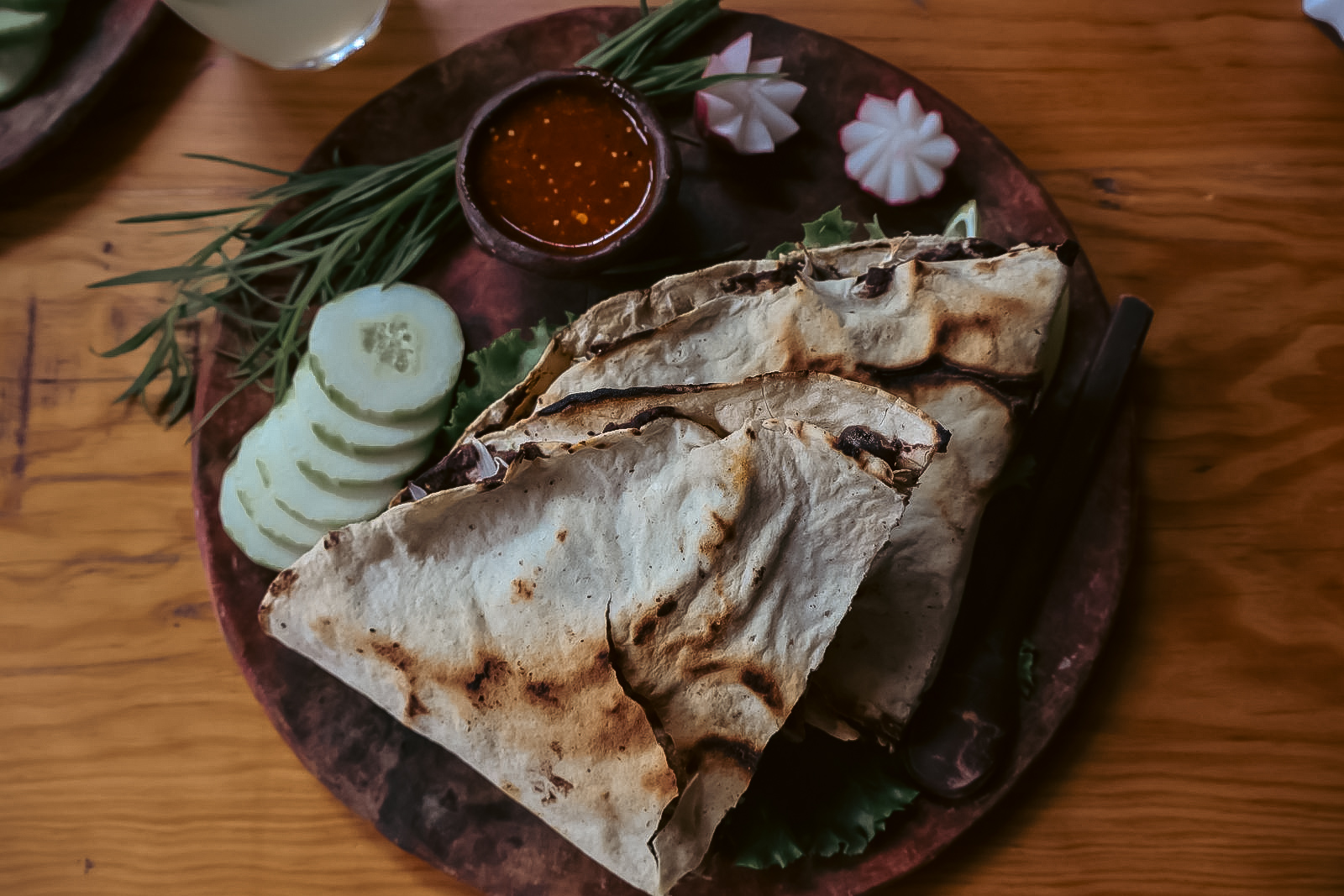 A traditional meal in Mexico, Oaxaca: beans and flat bread