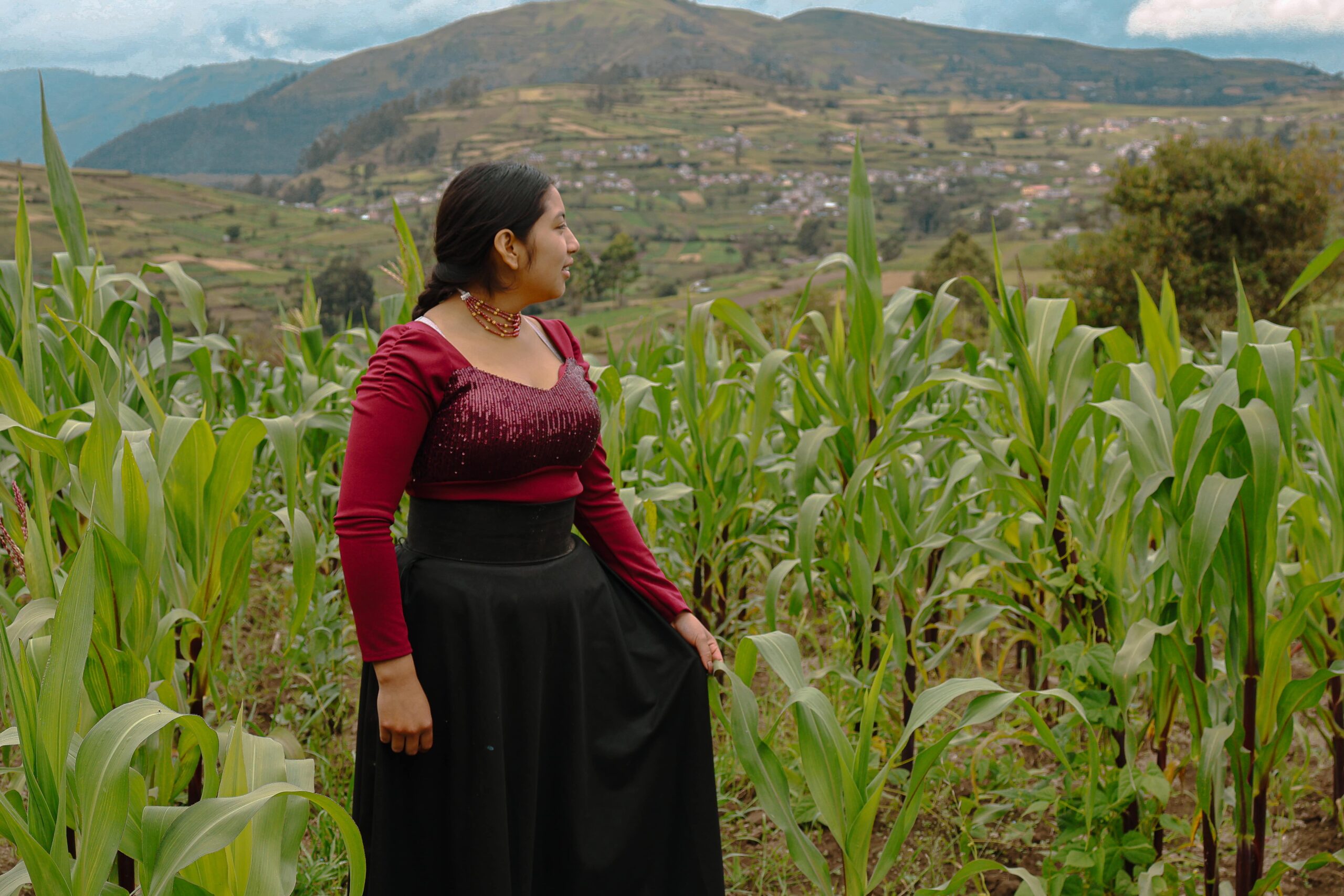 Young Kichwa woman dressed in traditional clothing in Ecuador