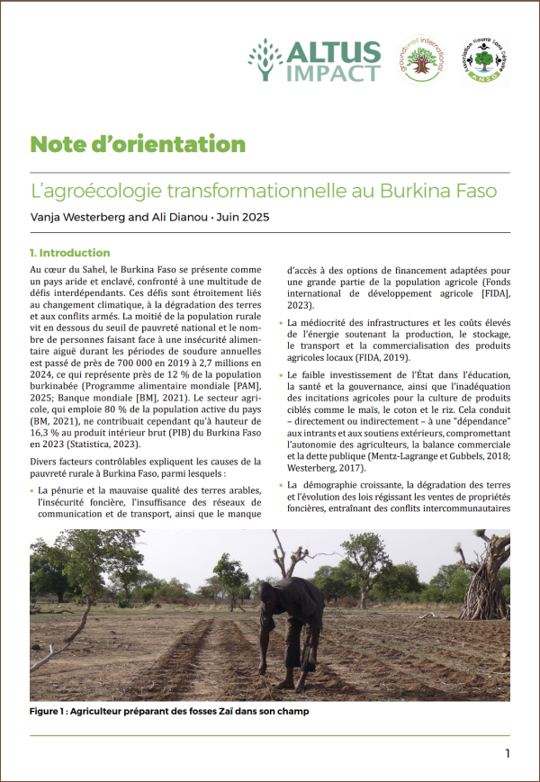 Impact de l'agroécologie sur le niveau de vie et la production des agriculteurs au Burkina Faso