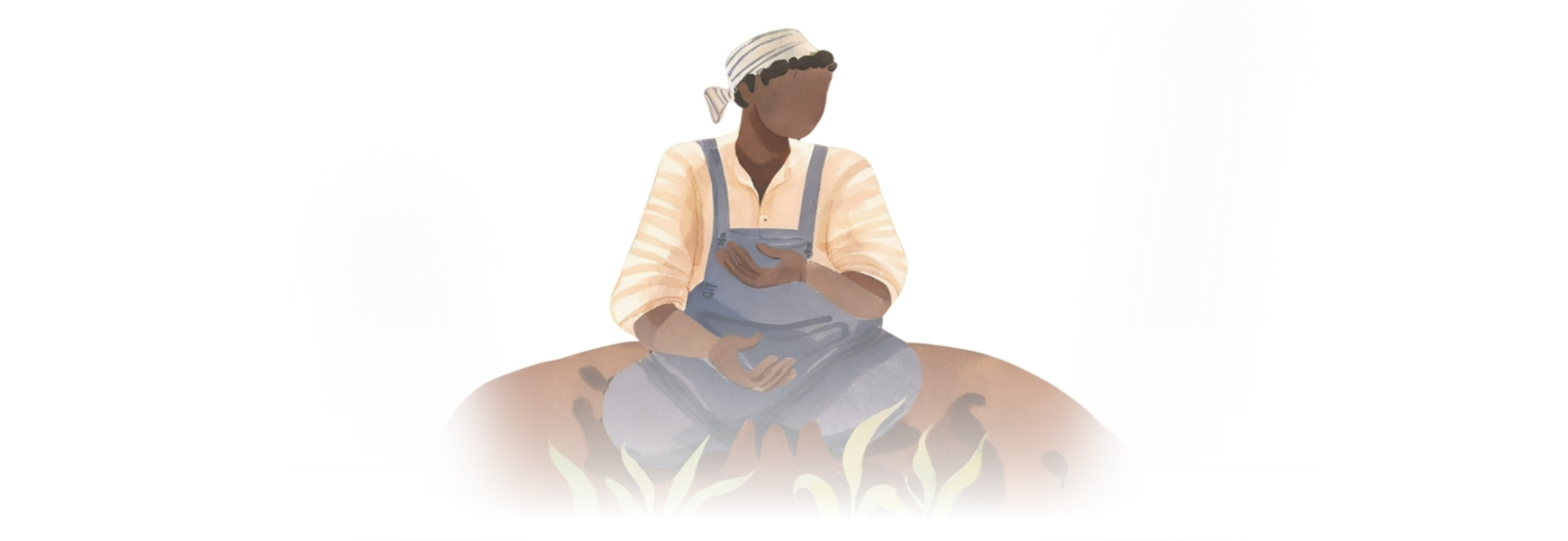 Illustration of a farmer sitting on the ground - agroecology drawing