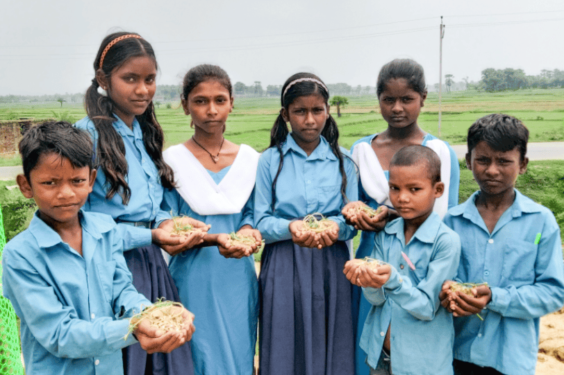 School children reviving ahar-pynes in Bihar India