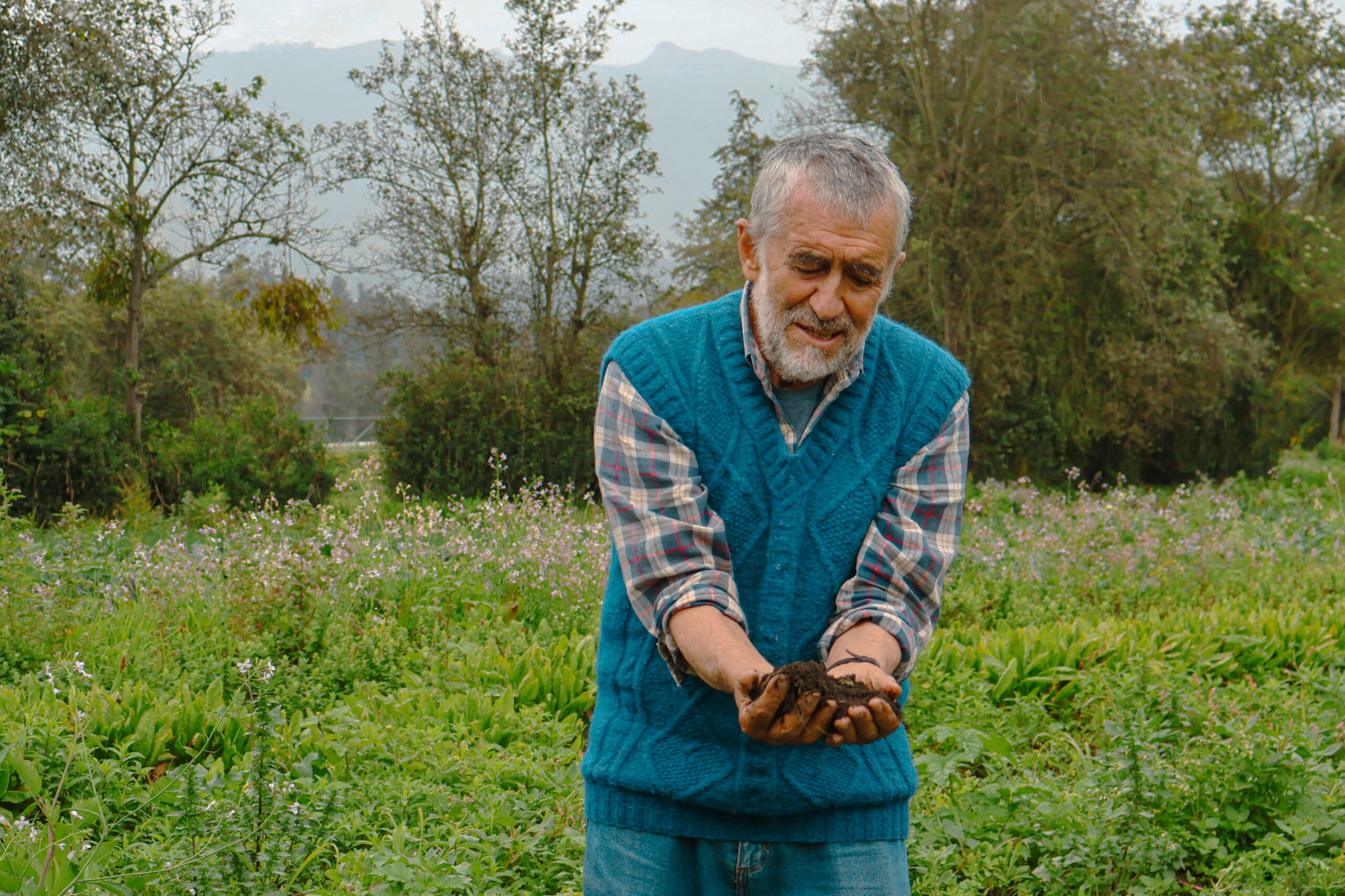 Pacho Gangotena holding healthy soil